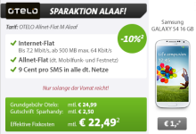 Otelo Allnet Flat M bei Sparhandy mit Galaxy S4 10 Prozent günstiger