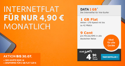 1 GB Internet-Flat 50% günstiger als Partnerkarte