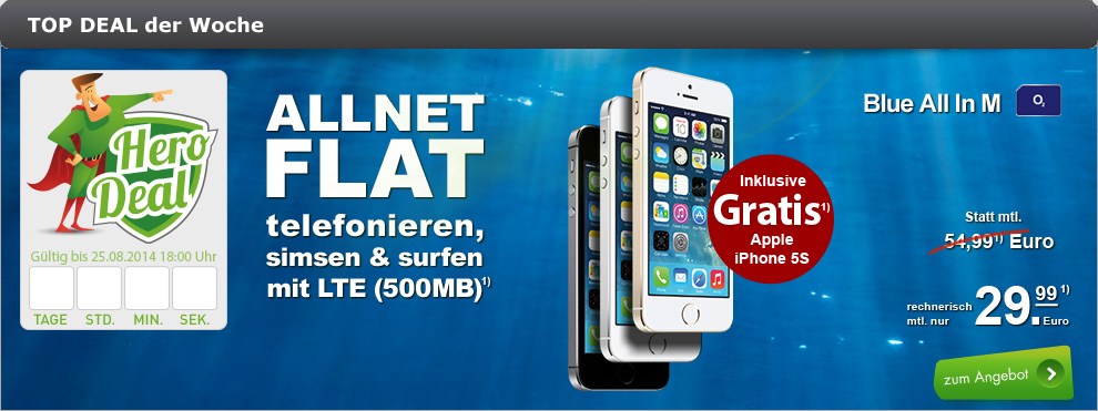 iPhone 5s mit Allnet-Flatrate für 29,99 € im Monat
