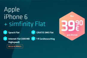 Simfinity-Aktion bis 31.12: Allnet-Flat, Datenflat, SMS-Flat & iPhone 6 für 39,90 €
