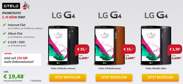 sparhandy FC Köln-Tarif von otelo inkl. des LG G4 Smartphones