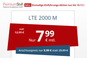 PremiumSIM Aktion bis 15.11.: LTE Allnet-Flats ab nur 7,99 Euro im Monat